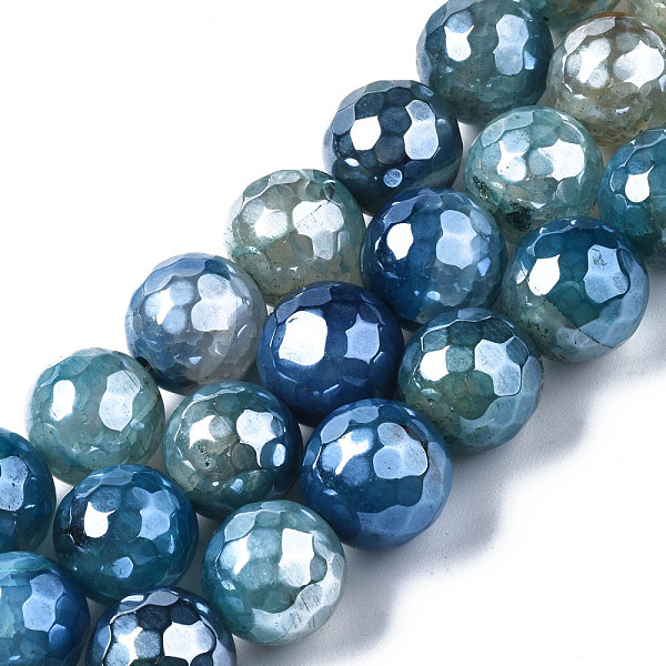 

PandaHall Natural Agate Beads Strands, Pearl Luster Plated, Faceted, Round, Steel Blue, 12mm, Hole: 1.6mm, about 32~34pcs/strand...