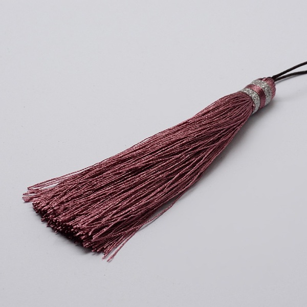 

PandaHall Nylon Tassels Big Pendant Decorations, Old Rose, 95x10.5mm Nylon Purple