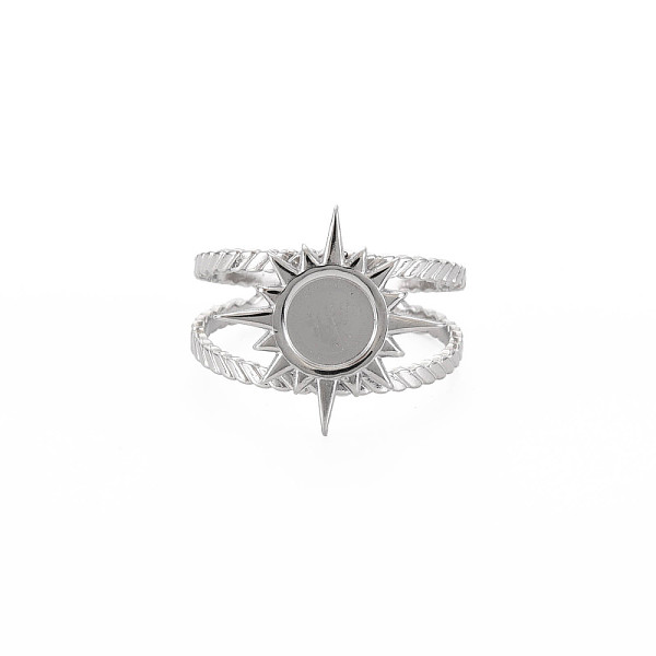 

PandaHall 201 Stainless Steel Open Cuff Finger Ring Enamel Settings, Sun with Flat Round, Stainless Steel Color, US Size 8(18.1mm), Tray...