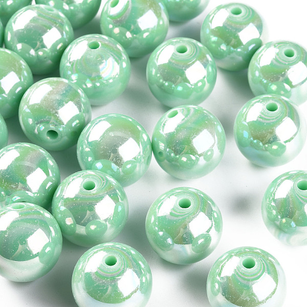 

PandaHall Opaque Acrylic Beads, AB Color Plated, Round, Aquamarine, 20x19mm, Hole: 2~3mm, about 111pcs/500g Acrylic Round Green