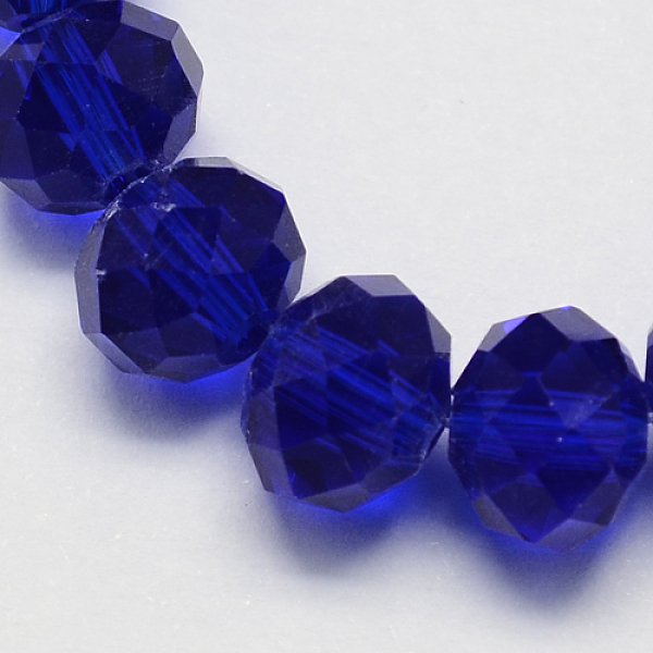 

PandaHall Handmade Glass Beads, Faceted Rondelle, Dark Blue, 14x10mm, Hole: 1mm, about 60pcs/strand Glass Rondelle Blue