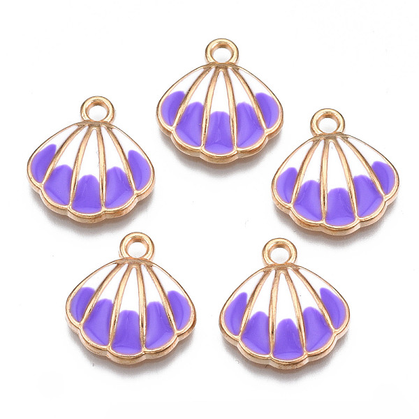 

PandaHall Alloy Enamel Pendants, Cadmium Free & Lead Free, Light Gold, Shell, Medium Purple, 17x16x3.5mm, Hole: 2mm Alloy+Enamel Shell Shape