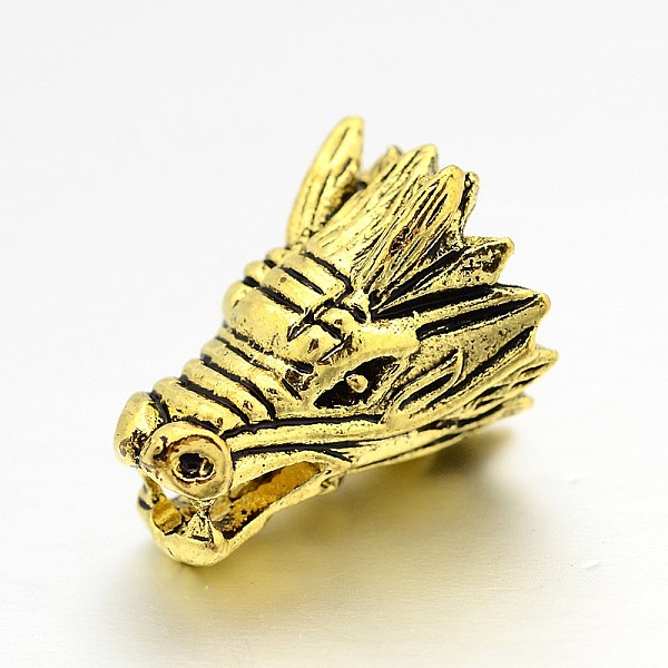 

PandaHall Tibetan Style Alloy Animal 3D Dragon Head Beads, Antique Golden, 17x11x11mm, Hole: 3mm Alloy Dragon