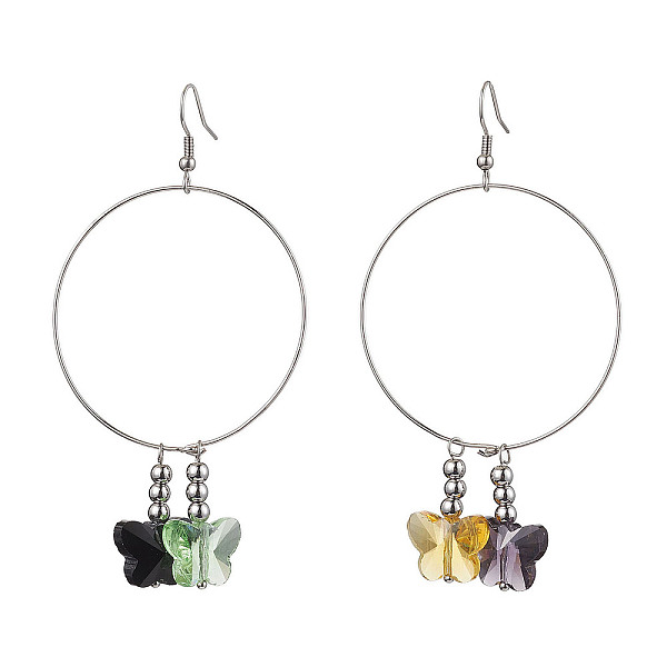 

PandaHall Butterfly Glass Dangle Earrings, 316 Surgical Stainless Steel Basketball Wives Earrings for Women, Mixed Color, 88x45mm Glass..., Multicolor