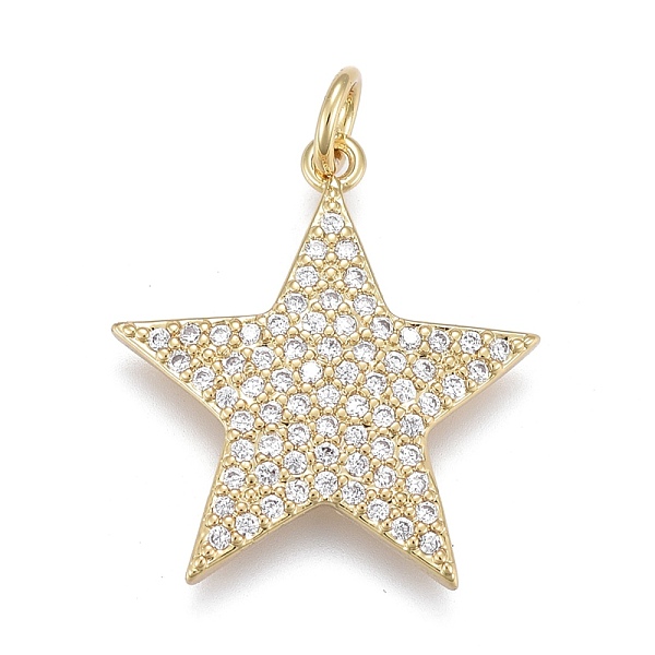 

PandaHall Brass Micro Pave Clear Cubic Zirconia Pendants, Long-Lasting Plated, Star, Real 18K Gold Plated, 20x19x2mm, Jump Rings: 5x1mm...
