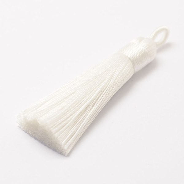 

PandaHall Polyester Tassel Big Pendant Decorations, Ice Silk Tassel, White, 60~67x8mm, Hole: 5x7mm Polyester White