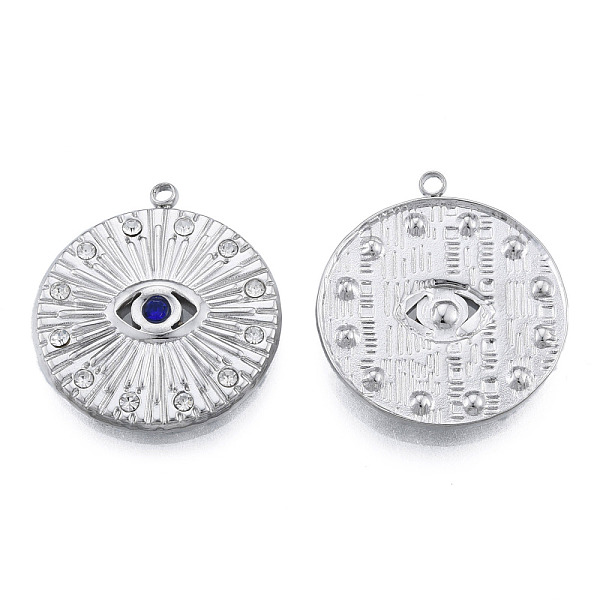 

PandaHall 304 Stainless Steel Pendants, with Montana Rhinestone, Flat Round with Eye, Stainless Steel Color, 23x21x3mm, Hole: 1.5mm..., Blue