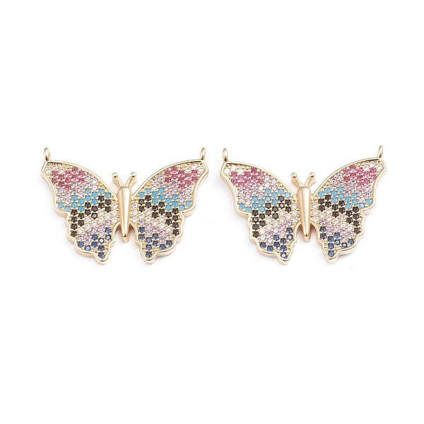 PandaHall Brass Micro Pave Cubic Zirconia Pendants, Long-Lasting Plated, Butterfly, Real 18K Gold Plated, Colorful, 21x28.5x2.8mm, Hole...