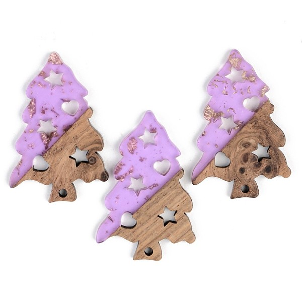 

PandaHall Transparent Resin & Walnut Wood Pendants, with Gold Foil, Christmas Tree, Lilac, 40x26.5x3mm, Hole: 2mm Resin+Wood Tree Purple