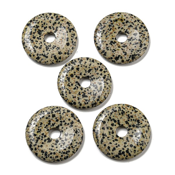 

PandaHall Natural Dalmatian Jasper Pendants, Donut/Pi Disc Charms, 50x6.5~7.5mm, Hole: 10mm Dalmatian Jasper Donut