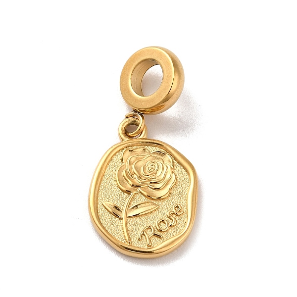 

PandaHall Ion Plating(IP) 304 Stainless Steel European Dangle Charms, Large Hole Pendants, Oval with Rose Pattern, Golden, 28mm, Pendant...
