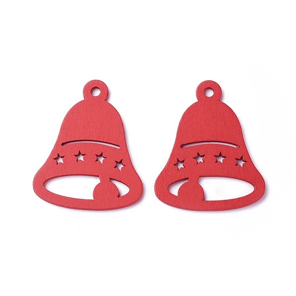 

PandaHall Poplar Wood Pendants, Dyed, Bell, Red, 65x53x3mm, Hole: 5mm Wood Bell Red