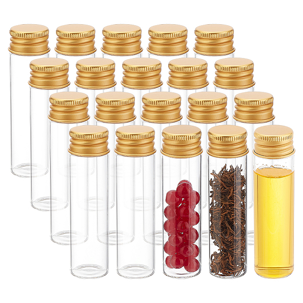 

PandaHall BENECREAT 20Pcs 20ml/0.68oz Glass Sealed Bottle with Gold Screw Aluminum Cap, Clear Empty Seal Liquid Sample Vial for Samples...