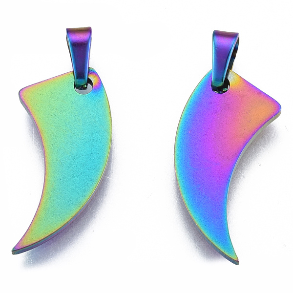 

PandaHall Ion Plating(IP) 201 Stainless Steel Pendants, with Stainless Steel Snap On Bails, Reaping Hook, Rainbow Color, 18.5x16x1.5mm, Hole...