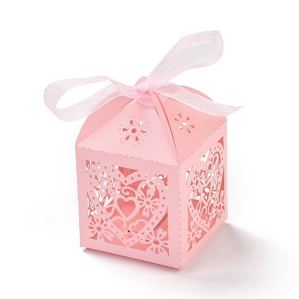 PandaHall Laser Cut Paper Hollow Out Heart & Flowers Candy Boxes, Square with Ribbon, for Wedding Baby Shower Party Favor Gift Packaging...
