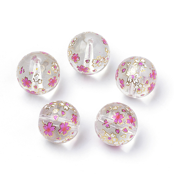 

PandaHall Printed Glass Beads, Round with Flower Pattern, Clear, 11~12x11mm, Hole: 1.5mm Glass Flower Clear