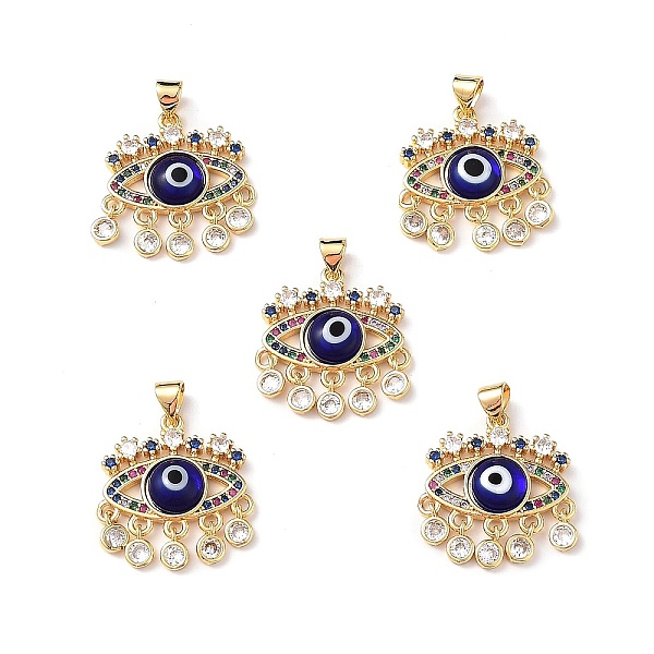 

PandaHall Lampwork Evil Eye Pendants with Colorful Cubic Zirconia, Real 18K Gold Plated Brass Findings, Lead Free & Cadmium free, Blue...