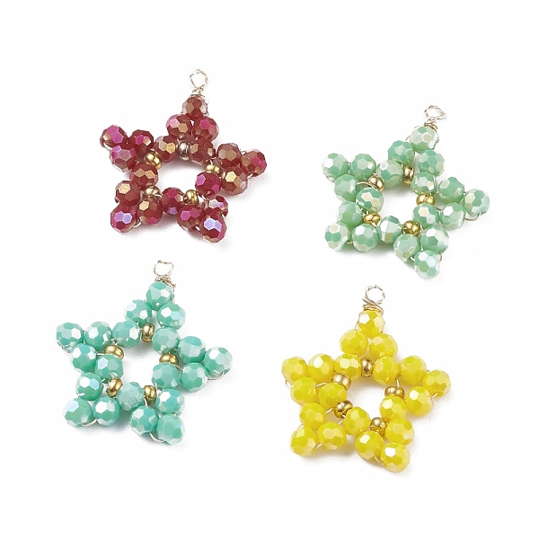 

PandaHall Faceted Round Full Plated Electroplate Glass Pendants, Twisted with Copper Wire & Brass Beads, Star, Mixed Color..., Multicolor