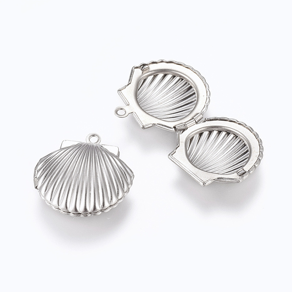 

PandaHall 316 Stainless Steel Locket Pendants, Photo Frame Charms for Necklaces, Shell, Stainless Steel Color, 23x22x8mm, Hole: 1.6mm, Inner...