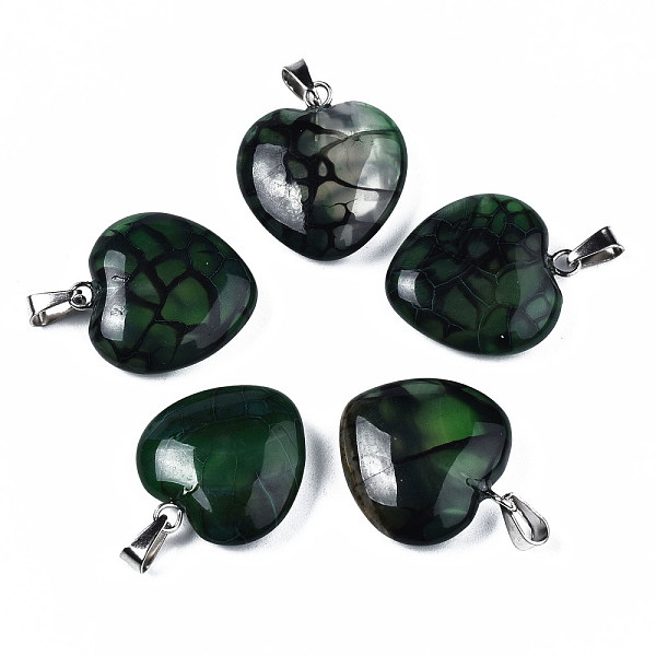 

PandaHall Natural Dragon Veins Agate Pendants, with Stainless Steel Snap On Bails, Heart, Stainless Steel Color, Green, 22~23x19~20x5~6mm...