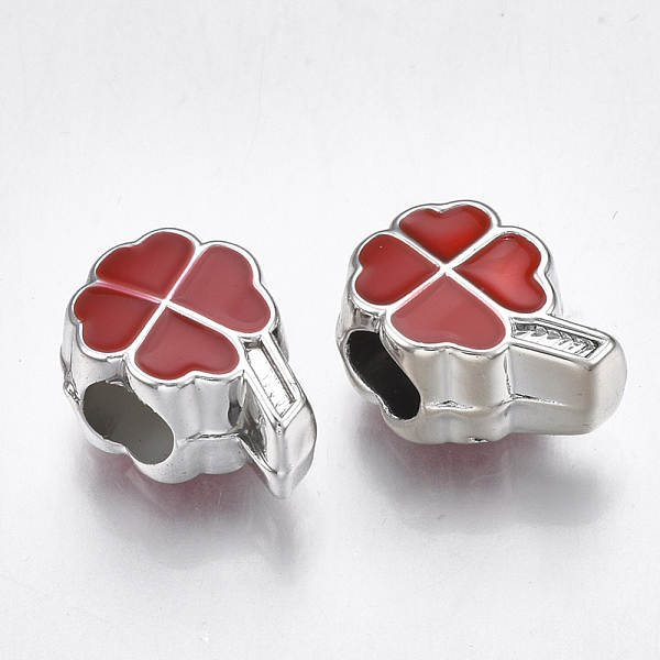 

PandaHall UV Plating Acrylic European Beads, with Enamel, Large Hole Beads, Four Leaf Clover, Mixed Color, Platinum, 12x8.5x6.5mm, Hole: 4mm..., Multicolor