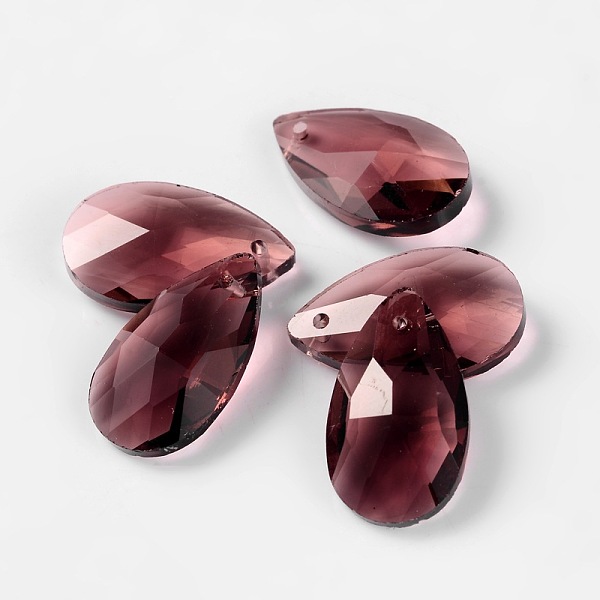 

PandaHall Faceted Teardrop Glass Pendants, Rosy Brown, 22x13x7mm, Hole: 1mm Glass Teardrop Brown