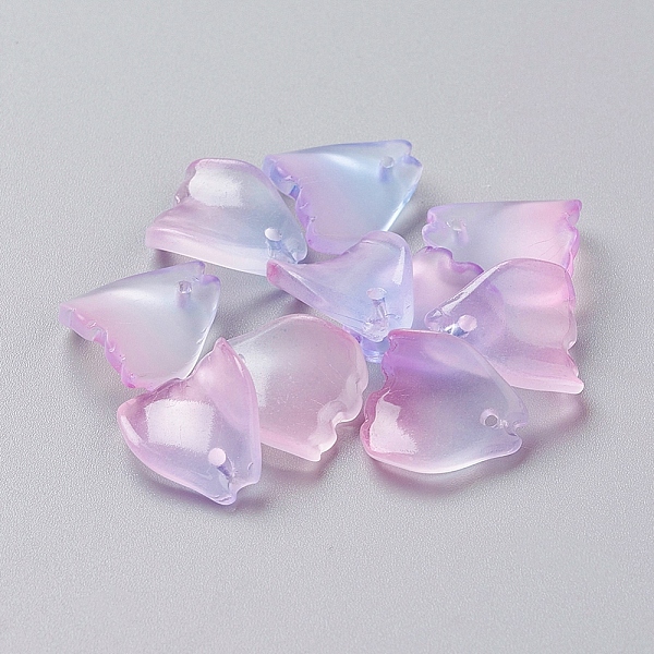 

PandaHall Glass Charms, Dyed & Heated, Frosted, Petal, Lilac, 13x11x4mm, Hole: 1mm Glass Petaline Purple