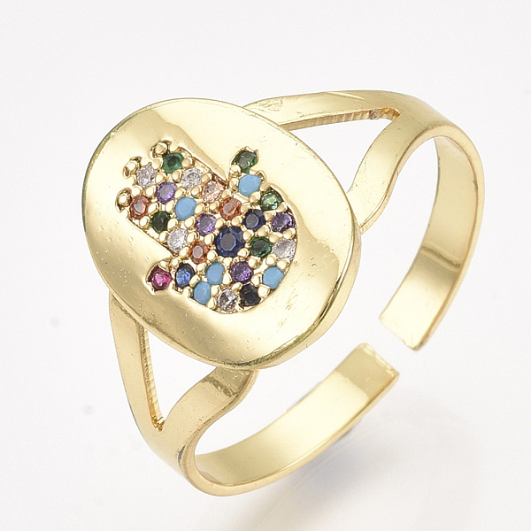 

PandaHall Adjustable Brass Micro Pave Cubic Zirconia Finger Rings, Religion, Oval with Hamsa Hand/Hand of Fatima/Hand of Miriam, Colorful...