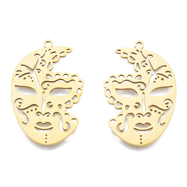 

PandaHall 201 Stainless Steel Pendants, Face Charm, Real 18K Gold Plated, 33x21x1mm, Hole: 1.5mm 201 Stainless Steel Others