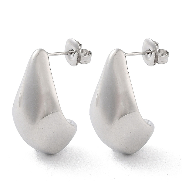 

PandaHall 304 Stainless Steel Teardrop Stud Earrrings, Half Hoop Earrings, Stainless Steel Color, 22.5x13mm 304 Stainless Steel Teardrop