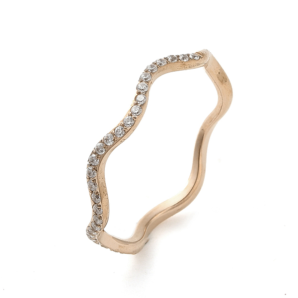 

PandaHall Ion Plating(IP) 304 Stainless Steel Rings, with Cubic Zirconia, Wave, Rose Gold, Inner Diameter: 17mm 304 Stainless Steel