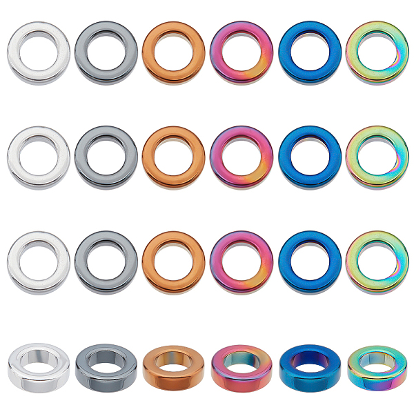 

PandaHall ARRICRAFT 24Pcs 6 Colors Vacuum Plating Non-magnetic Synthetic Hematite Linking Rings, Donut, Mixed Color, 14x4mm, Inner Diameter...