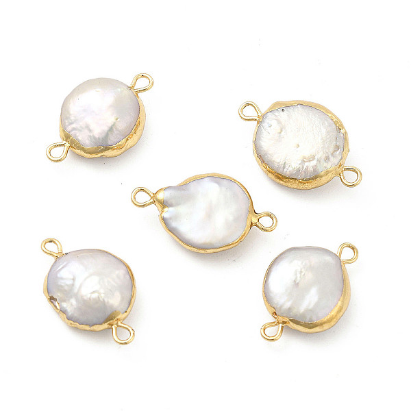 

PandaHall Baroque Natural Keshi Pearl Connector Charms, Flat Round Links, with Brass Double Loops, Light Gold, 21~23x13~15x5~7mm, Hole...