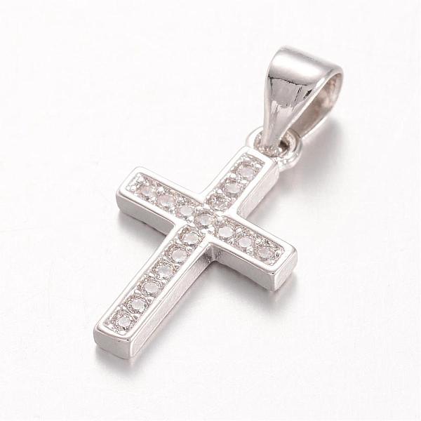

PandaHall Cross Brass Micro Pave Cubic Zirconia Pendants, Platinum, 17x10x1.5mm, Hole: 5x4mm Brass+Cubic Zirconia Cross