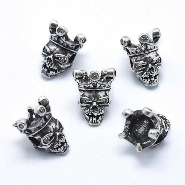 

PandaHall Brass Beads, with Cubic Zirconia, Cadmium Free & Nickel Free & Lead Free, Skull, Antique Silver, 14x11x10.5mm, Hole: 3mm Brass..., Clear
