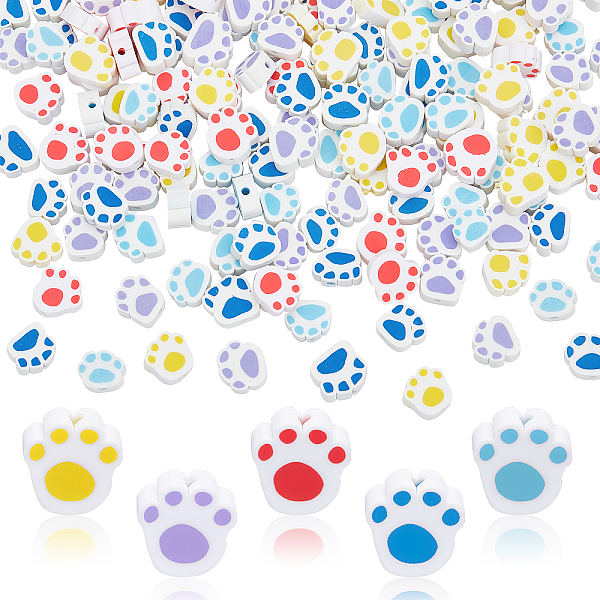 

PandaHall 250pcs Paw Print Polymer Clay Beads 5 Colors Handmade Clay Beads 8~11mm Cute Pet Footprint Flat Loose Beads for DIY Earring..., Multicolor