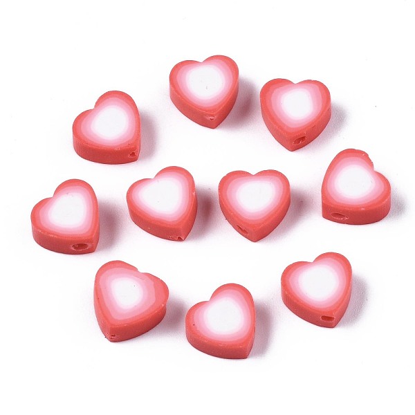 

PandaHall Handmade Polymer Clay Beads, Heart, Red, 9x9~10x4~5mm, Hole: 1.5mm Polymer Clay Heart Red