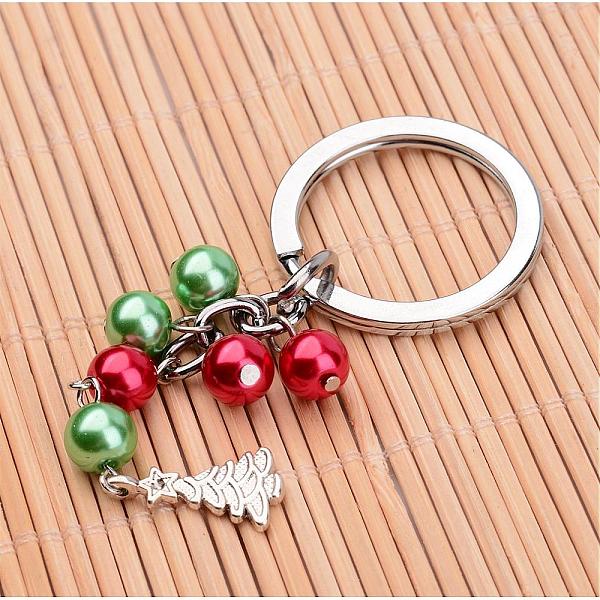 

PandaHall Glass Pearl Bead Keychain, with Alloy Findings for Christmas, Colorful, 100mm Alloy Others
