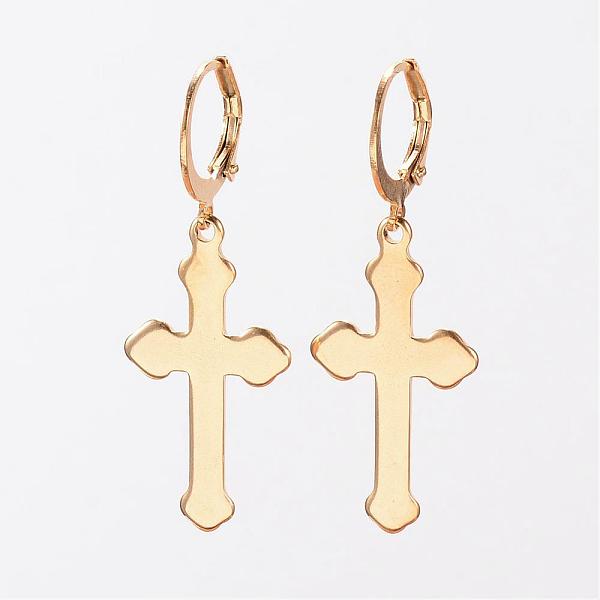 

PandaHall 304 Stainless Steel Leverback Earrings, Hypoallergenic Earrings, , Cross, Golden, 41mm, Pin: 1mm 304 Stainless Steel