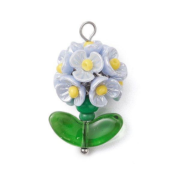 ガラスシードビーズの花のペンダント