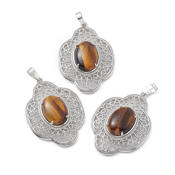 

PandaHall Natural Tiger Eye Pendants, Flower Charms, with Platinum Plated Brass Findings, 44x32x10mm, Hole: 8x5mm Tiger Eye Flower