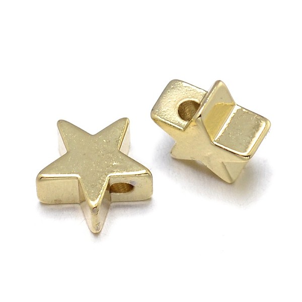 

PandaHall Star Brass Beads, Lead Free & Nickel Free & Cadmium Free, Real 18K Gold Plated, 8x8x3mm, Hole: 1.3mm Brass Star