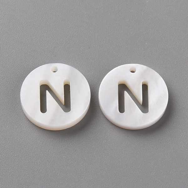 

PandaHall Natural Freshwater Shell Pendants, Flat Round with Letter, Letter.N, 12x1.5mm, Hole: 1mm Freshwater Shell Letter N White