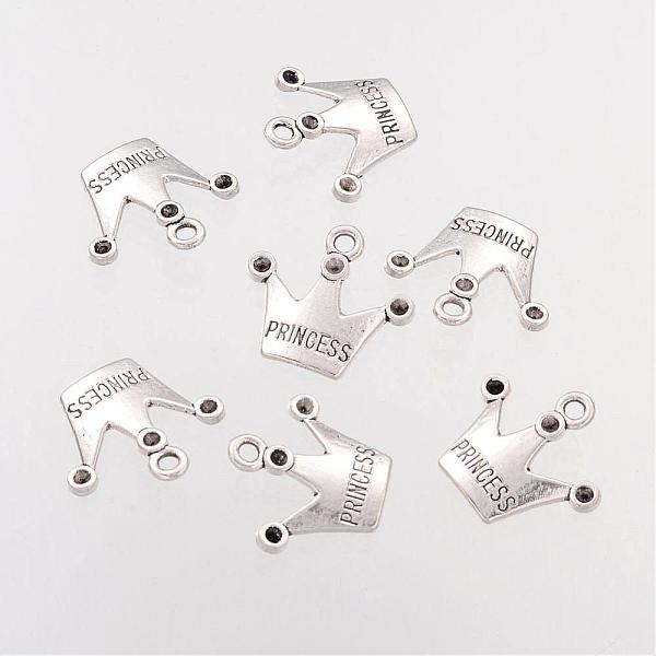 crown with princess tibetan style pendant rhinestone settings, lead free and cadmium free, antique silver, 19x17mm, hole: 2mm; fit for 1.5mm rhinestone