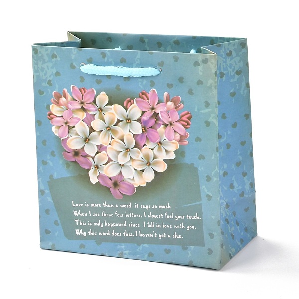 

PandaHall Rectangle Paper Bags, with Cotton Rope Handles, Heart with Floral & Word Pattern, for Gift Bags and Shopping Bags, Turquoise..., Green