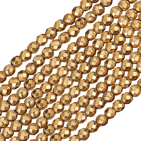 

PandaHall Beebeecraft 2 Strands Electroplate Non-magnetic Synthetic Hematite Beads Strands, Faceted, Round, Grade A, Golden Plated, 3mm...
