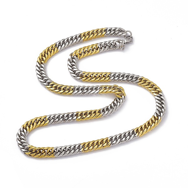 

PandaHall Two Tone Vacuum Plating 201 Stainless Steel Cuban Link Chain Necklace with 304 Stainless Steel Clasps for Men Women, Golden &...