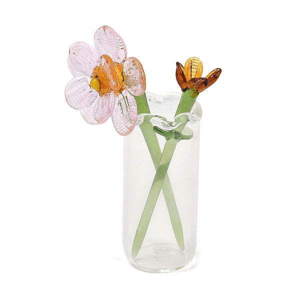 Juego de flores y jarrones de cumpleaños hechos a mano con lampwork para exhibición de mesa.