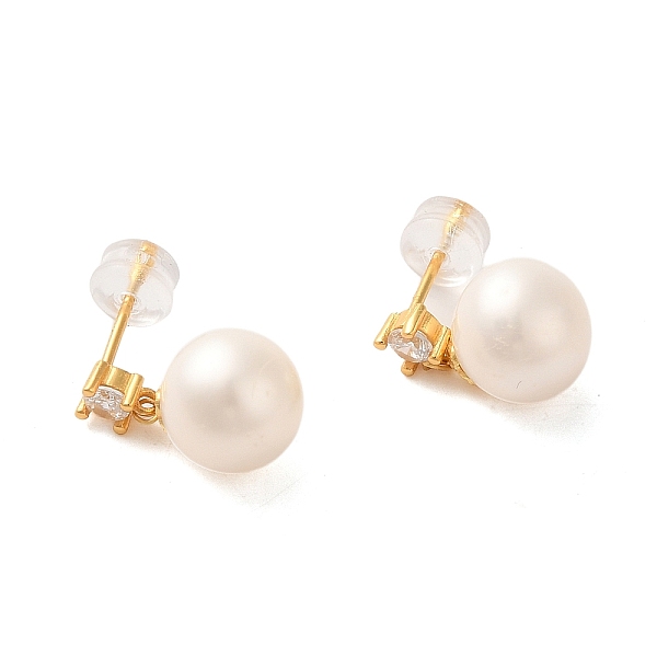 

PandaHall Sterling Silver Studs Earrings, with Natural Pearl, Jewely for Women, Round, Real 18K Gold Plated, 22x9mm Sterling Silver Round