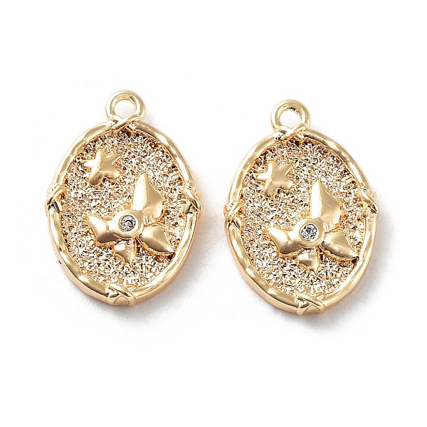

PandaHall Rack Plating Brass Micro Pave Cubic Zirconia Pendants, Oval with Star, Real 18K Gold Plated, 15.5x11x2.5mm, Hole: 1.2mm..., Clear